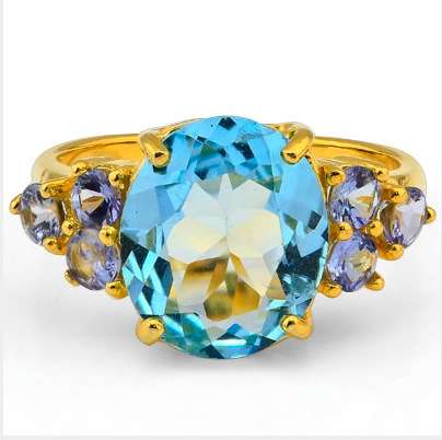 5.190 CT SKY BLUE TOPAZ WITH 0.740 CT TANZANITE PLATINUM OVER STERLING SILVER RING  CRAZY R1 START!!