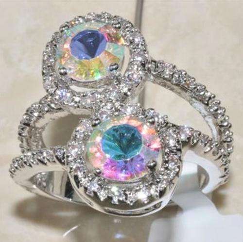 2.5 CT RAINBOW TOPAZ AND CZ SILVER RING
