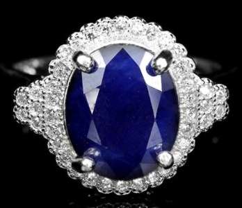 NATURAL BLUE SAPPHIRE AND WHITE TOPAZ 925 STERLING SILVER RING SIZE 8 SPECIAL R1 START