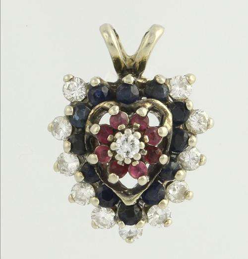 GEMSTONE PENDANT GENUINE DIAMOND RUBY SAPPHIRE 10 KT SOLID WHITE GOLD