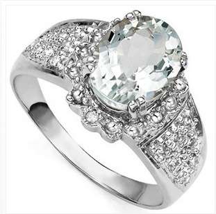 STUNNING 2.207 CARAT AQUAMARINE & GENUINE DIAMOND PLATINUM OVER 0.925 STERLING SILVER RING