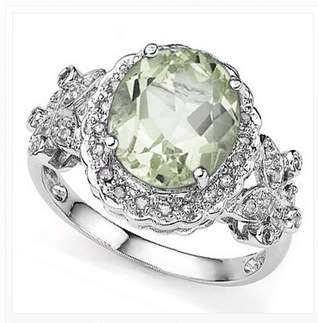 EXQUISITE 2.92 CARAT GREEN AMETHYST & GENUINE DIAMOND PLATINUM OVER 0.925 STERLING SILVER RING