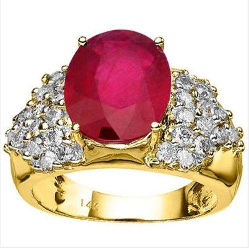 HIGH KARAT GOLD!8.20 CARAT TW (31 PCS) GENUINE DIAMOND & GENUINE RUBY 14K SOLID YELLOW GOLD RING