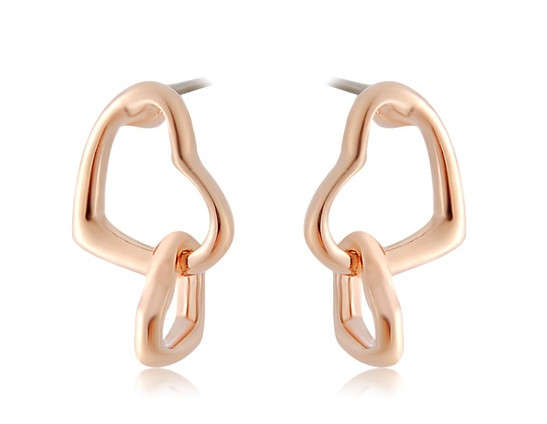 RED APPLE 18K RGP Alloy Dual-heart Earrings (Gold)