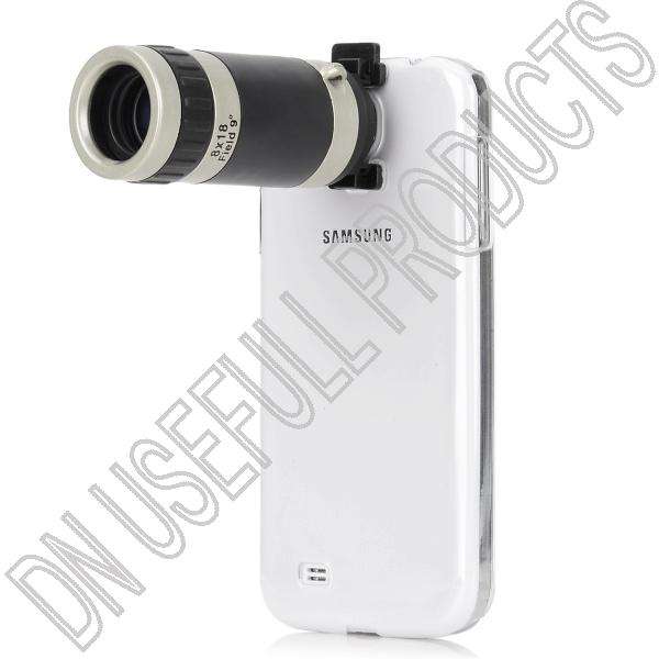 8X Magnification + Plastic Back Case for Samsung Galaxy S4 / i9500 - Black + Silver + Transparent