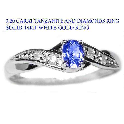 Guaranteed 100% REAL NATURAL, SOLID 14KT WHITE GOLD 0.20CT NATURAL TANZANITE AND DIAMOND RING