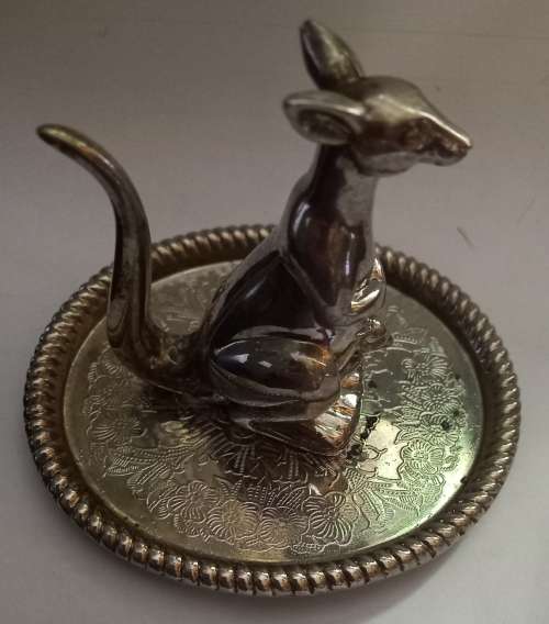 Kangaroo & Joey Ring Holder Silver plated Metal Vintage