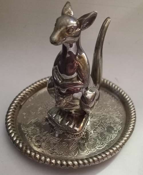 Kangaroo & Joey Ring Holder Silver plated Metal Vintage