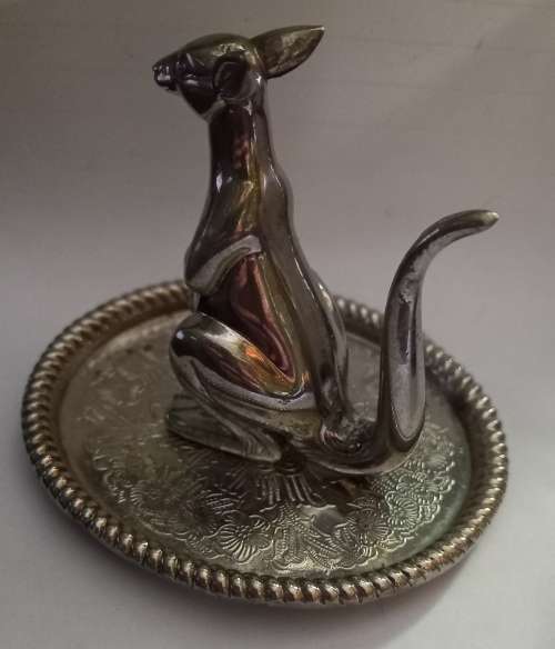 Kangaroo & Joey Ring Holder Silver plated Metal Vintage