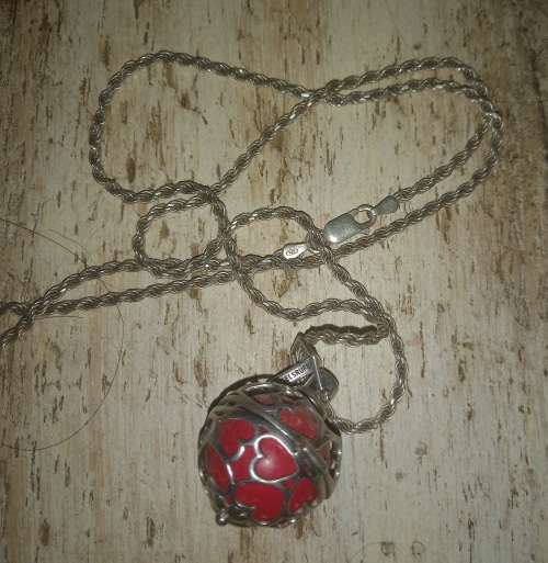 Engelsrufer Ball Charm Sterling Silver Rhs Plated (Red)(24mm) and necklace