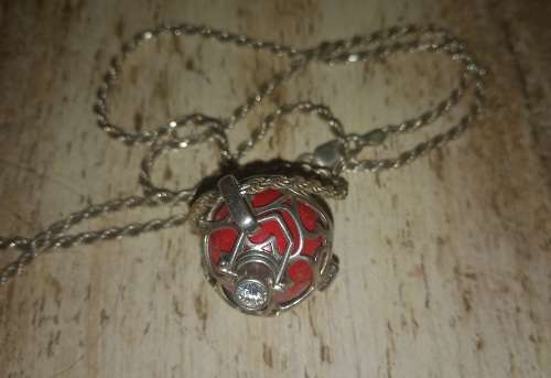 Engelsrufer Ball Charm Sterling Silver Rhs Plated (Red)(24mm) and necklace