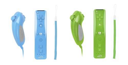 2 X Wii Remote Controller + 2 X Nunchuk - Green and Blue Combo - FREE SHIPPING