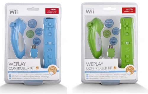 2 X Wii Remote Controller + 2 X Nunchuk - Green and Blue Combo - FREE SHIPPING