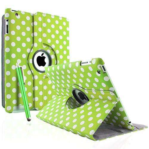 Polka Dot 360 degrees Rotating Swivel Magnetic Smart Leather Stand Cover for iPad 2/3/4 + Stylus