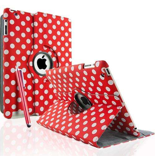 Polka Dot 360 degrees Rotating Swivel Magnetic Smart Leather Stand Cover for iPad 2/3/4 + Stylus