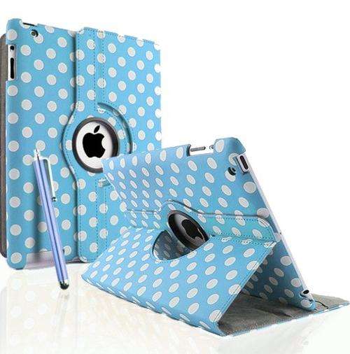 Polka Dot 360 degrees Rotating Swivel Magnetic Smart Leather Stand Cover for iPad 2/3/4 + Stylus