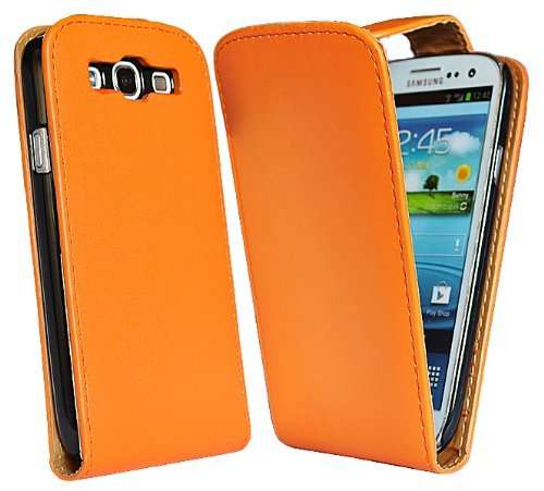 PU Leather Flip Case Pouch for Samsung Galaxy S3 i9300 (Orange) + Screen Protector + Mini Stylus