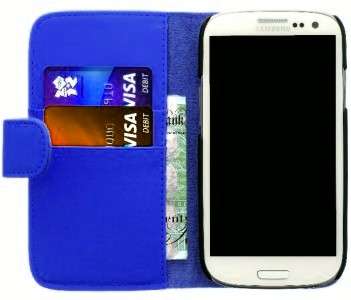 PU Leather Wallet Flip Case for Samsung Galaxy S3 i9300 (Blue) + Screen Protector + Stylus