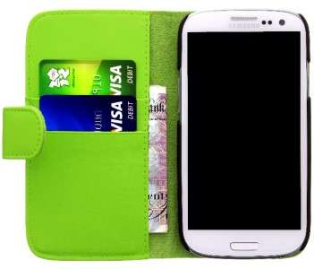 PU Leather Wallet Flip Case for Samsung Galaxy S3 i9300 (Green) + Screen Protector + Stylus