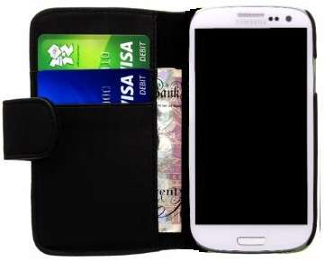 PU Leather Wallet Flip Case for Samsung Galaxy S3 i9300 (Black) + Screen Protector + Stylus