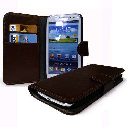PU Leather Wallet Flip Case for Samsung Galaxy S3 i9300 (Dark Brown) + Screen Protector + Stylus