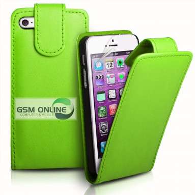 Apple iPhone 5 Wallet Flip Case + Screen Protector + Stylus (Green) - Cheap Shipping
