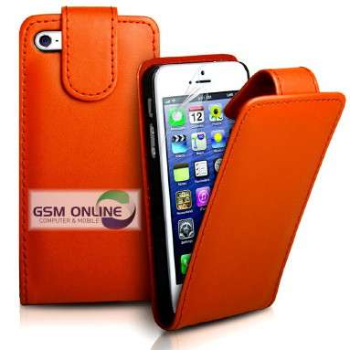 Apple iPhone 5 Wallet Flip Case + Screen Protector (Orange) - Cheap Shipping