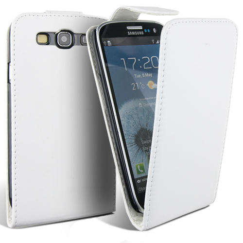 PU Leather Flip Case for Samsung Galaxy S3 i9300 (White) + Screen Protector + Stylus