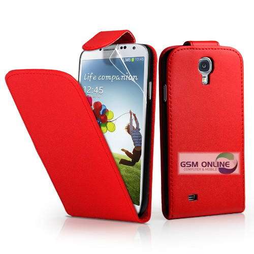 Red Flip Case for Galaxy S4 i9500 + Screen Protector