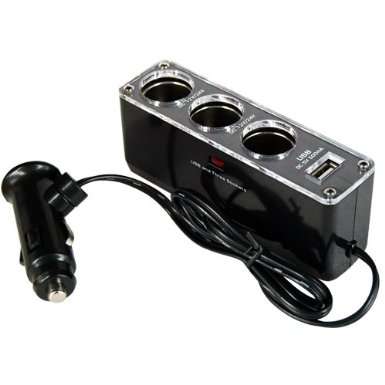 In Car Triple Lighter Socket USB Port Charger