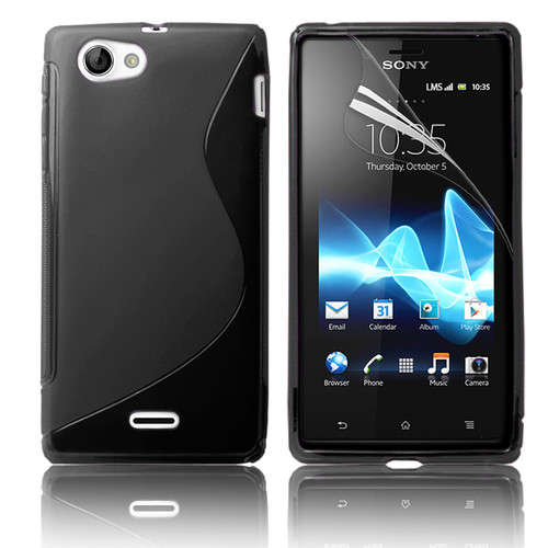 S-Line Gel Case Cover for Sony Xperia J ST26i / ST26a (Black) + Screen Protector