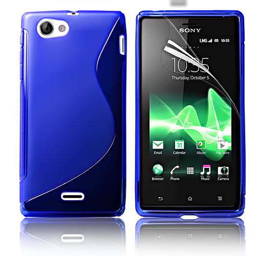 S-Line Gel Case Cover for Sony Xperia J ST26i / ST26a (Blue) + Screen Protector