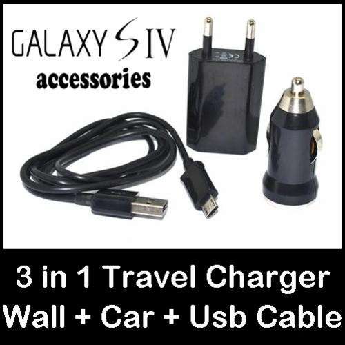 USB Car + Wall Charger + Micro USB Cable for Samsung Galaxy S2 S3 S4 S3 Mini S4 Mini