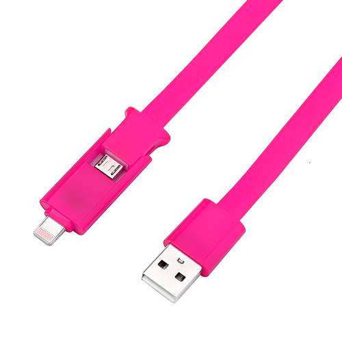 2 in 1 Micro USB & Lightning Sync & Charge Cable (Pink) - Cheap Shipping