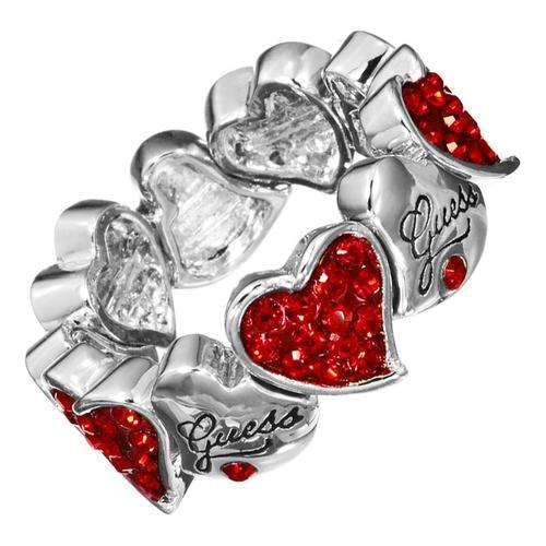 Guess Hearts Stretch Ring Crested with Red Jewellery Stones