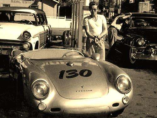James Dean and his infamous Little Bastard Porsche Spyder Art Print