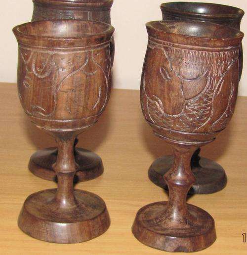 Stunning Set of 4 hand carved wooden goblets from Zimbabwe