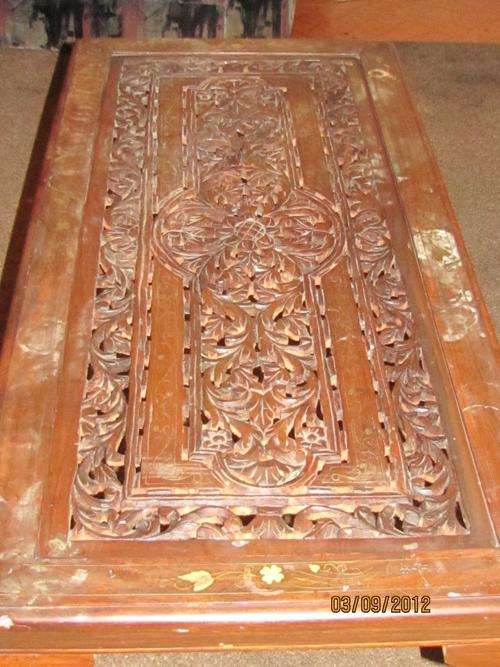 Set of 3 Solid Rosewood Carved Gold Inlay Tables - Collection only