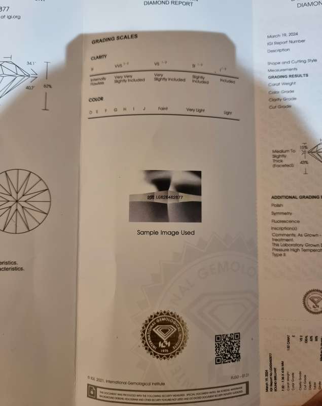 1.52ct Brilliant Round LG Diamond Certified Colour E VS2 Clarity
