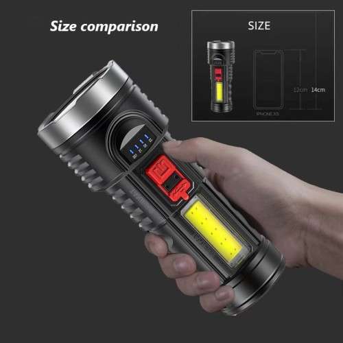 USB Rechargeable Flashlight with Side Light Battery Display
