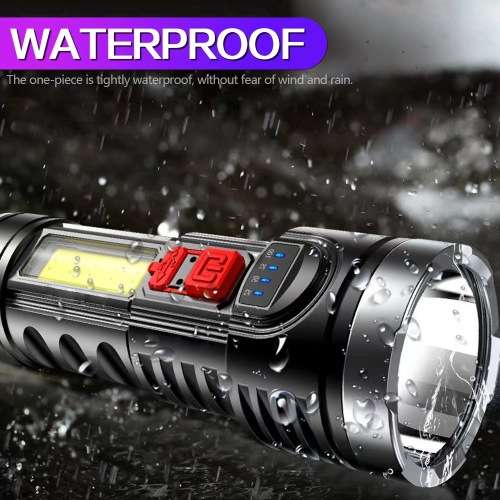 USB Rechargeable Flashlight with Side Light Battery Display