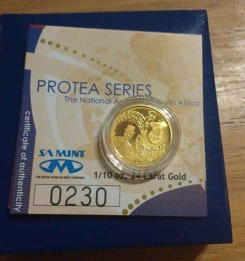 National Anthem : GOLD 1/10 OZ Proof Protea (2009) with Certificate of Authenticity