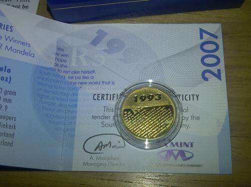 2007 Nelson  Mandela Protea 1/10oz (R5) 24ct Gold Coin