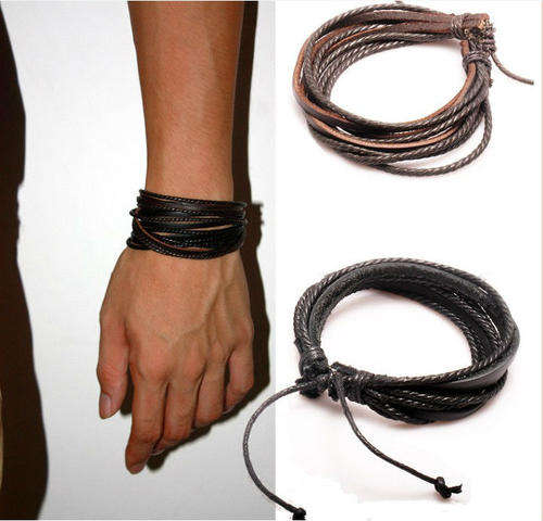 Genuine Leather Bracelet with Braided rope Unisex for Men & Women (2 pieces)