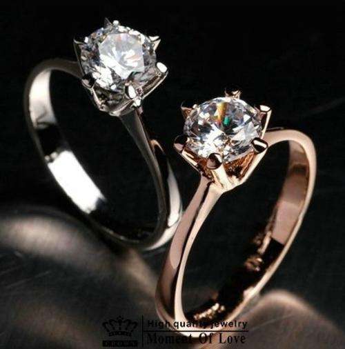 18K Gold Plated Classic design 1 carat 6mm simulated diamond wedding rings for women