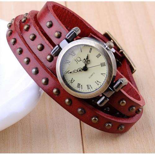 Round Rivets Rome Woman Watch Bracelet Watch Genuine Leather Band / 10 colors