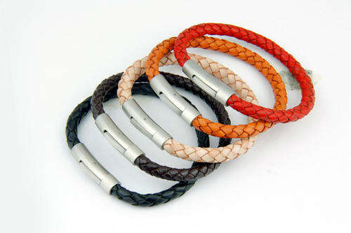 Genuine Cow Leather Bracelet & Stainless Steel Weave Braided Bracelets for Men