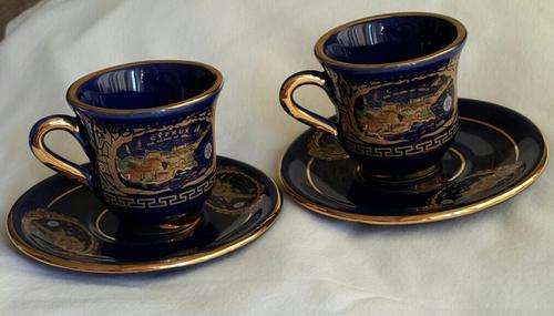 GREEK ESPRESSO CUPS AND SAUCERS T DAGOUNIS HAND MADE IN GREECE