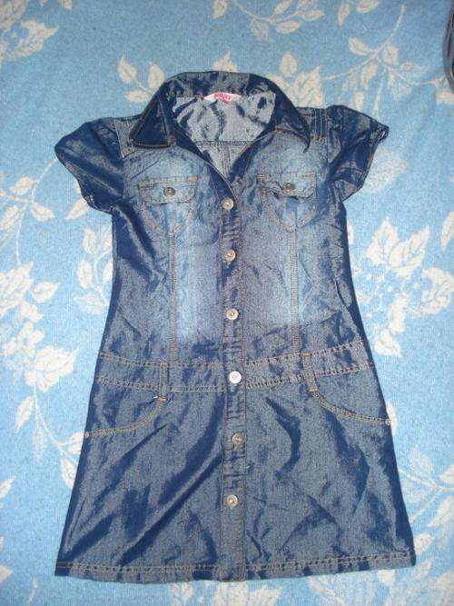 Girls Blue denim short sleeved button up dress Age 9 - 10