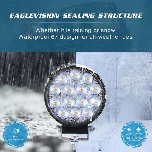 48W Round SUV Spotlight Waterproof 14 LED Spot Work Light Off-road Truck Fog Lamp